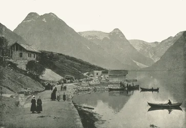 Mundal, ved Fjaerlandsfjorden, Sogn, Norge, 1895.