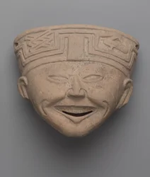 Leder af en grinende mand, Totonac (keramik)