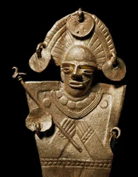 Præcolumbiansk kunst, Muisca-civilisationen: statuette af en kvinde (Tunjo) i ceremonielt guldkostume. 15.-17. århundrede. Bogotá, Museo del Oro, Colombia