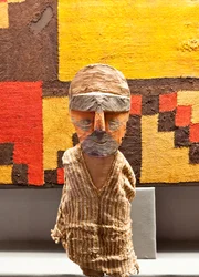 Begravelsesstatuette/ Peru, Chancay-kulturen (Bemalet træ, tekstilfibre)