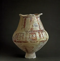 Etruskisk civilisation: terrakottavase fra nekropolen i Mattonara (Civitavecchia), Lazio. 7.-6. århundrede f.Kr. Rom, Luigi Pigorini Nationalmuseum for Forhistorie og Etnografi