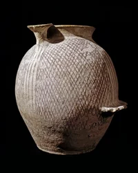Prehistoire: polykrom keramikvase fra Jericho. 3000-2100 f.Kr. Amman, Arkæologisk Museum, Jordan
