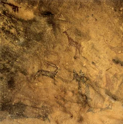 Forhistorisk fallisk dans, Spanien, Catalonien, Lleida, El Cogul, Grotte des Maures (maleri)