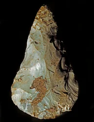 Forhistorie: Litisk fremstilling af biface af Micoquian type. Nedre palæolitikum. Verone, Museo Civico di Storia Naturale, Italien