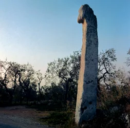 Forhistorie: Munken. Menhir fra yngre stenalder (6000-3000 f.Kr.). Peters alder. Stenhøjde 370 cm Modugno, Puglia, Bari-provinsen, Italien.