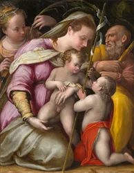 Hellig familie med den hellige Katarina af Alexandria og spædbarnet Johannes Døberen, ca. 1551-1556 (olie på poppelpanel)