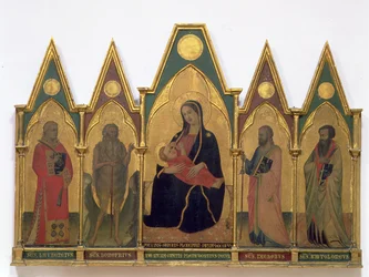 Madonna af ydmyghed med hellige (tempera på panel)