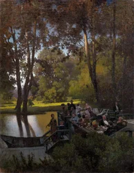 ""Dejeuner au parc"" (frokost i parken) Peinture de Pyotr Alexandrovich Sukhodolsky (Soukhodolsky) (1835-1903) Olie på lærred Dim 61,5x48 cm Privat samling