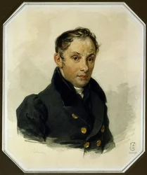 Portræt af digteren Vasily Zhukovsky (1783-1852) (Vasily Zhukovsky) - Værk af Pyotr Fyodorovich Sokolov (1791-1848) akvarel på papir (17x14 cm), ca. 1820 - A. Pushkin Memorial Museum, Sankt Petersborg (Rusland)