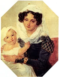 Portræt af grevinde Maria N. Volkonskaya 1805-1863 med søn Nikolay, 1826