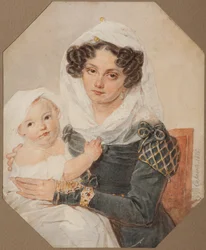 Portræt af Contesse Maria Nikolaevna Volkonskaya 1805-1863 med søn Nikolai, 1826