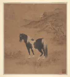 Horse and Landscape (albumblad; farve på silke)