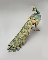 Cloisonné-røgelseskar i form af en påfugl