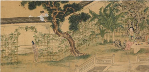 Scene fra skuespillet Romance of the West Chamber, af Wang Shifu, 1500-tallet.