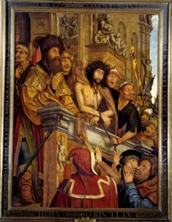 Ecce Homo Pontius Pilatus (Pontius Pilatus) præsenterer Kristus for mængden af jøder. maleri af Quentin Metsys (1466-1530) (ec.flam.) 1500-tallet søn. 1,6x1,2 m Madrid, Musee du Prado