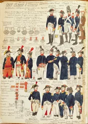 Militære uniformer fra Kongeriget Etrurien fra 1801. Farveplade af Cenni Quinto