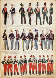 Forskellige italienske uniformer i almindelig brug omkring 1860 af Quinto Cenni, farvetavle