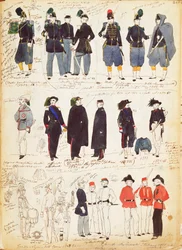 Forskellige italienske uniformer i almindelig brug mellem 1847 og 1870 af Quinto Cenni, farveplade