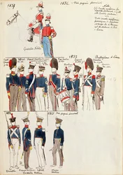 Forskellige uniformer, af Quinto Cenni, farveplade, ca. 1834-1841