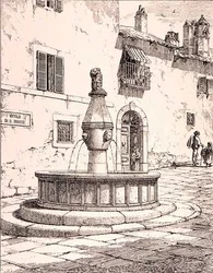 Fountain of the Vicolo di S. Rocco, Viterbo, Italien, fra 