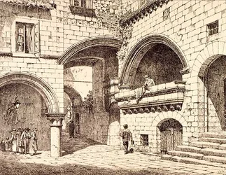 En del af Piazza San Pellegrino, Viterbo, Italien, fra 