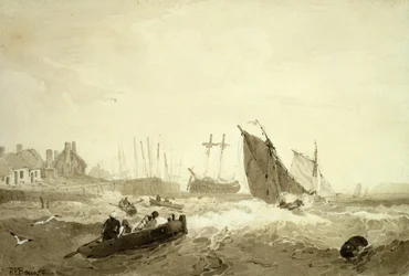 Forsendelse af St-Valery-Sur-Somme, ca. 1821 (brun vask over grafit)