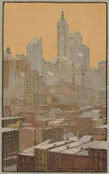 Singer Building fra Brooklyn Bridge, 1914.