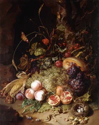 Stilleben med frugt og insekter,