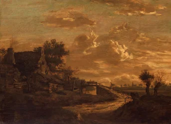 Landskab ved solnedgang