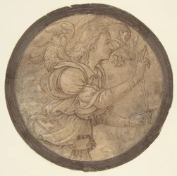 Bebudelsens engel tegneserie for et broderi, 1466-1524.