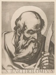 Sankt Bartolomæus S. Bartholomew (titel på objekt) Kristus, Maria og de tolv apostle (serietitel) Il sacrato collegio apostolico (serietitel)