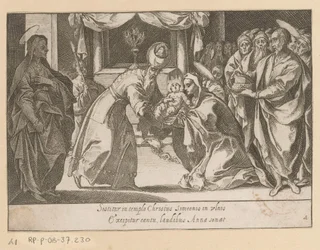 TempelfresPresenatie van Christus i templet Vijftien Mysteries van de Rozenkrans (serietitel) De femten mysterier om den hellige jomfru Marias rosenkrans (serietitel), der skildrer Buddha med disciple. Cambodja