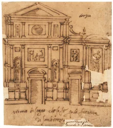 Design til facaden på San Lorenzo, Firenze (pen og brunt blæk, på oliebehandlet kalkerpapir)