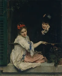 Piger ved et vindue, ca. 1875.