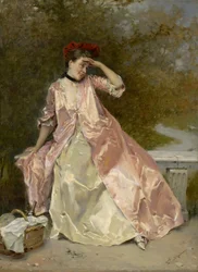 Kvinde med en picnickurv, ca. 1890