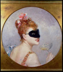 Kvinde med maske (olie på lærred)