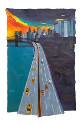 Orange himmel over New York, 2019 (akryl og collage på papir)