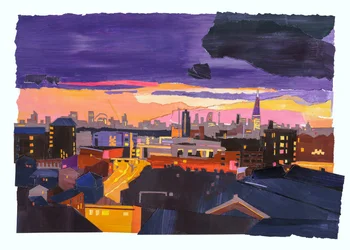 Rooftops over London, 2022 (akryl og collage på papir)