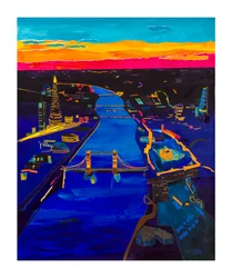 Solnedgang over London, 2020 (akryl og collage på papir)