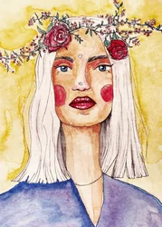 Dame med blomsterkrans