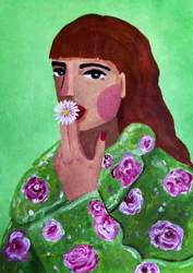 Kvinde, der ryger en blomst