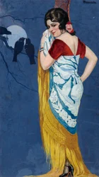 Ung kvinde, der smiler i måneskin, ca. 1925 (gouache på papir)