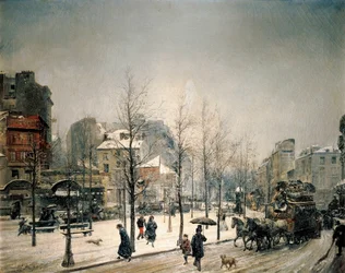 Sne på Boulevard de Clichy. Maleri af Ramon Marti i Alsina (1826-1894)