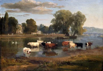 Thames ved Richmond fra Middlesex bank, ser mod Asgill House