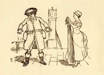 John Gilpin sætter vinflasker på sit bælte, 1878, c1918.