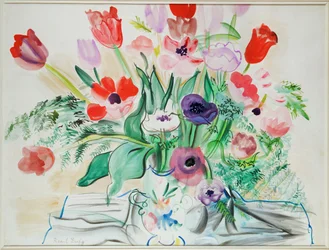 Anemones et tulipes (akvarel på papir)