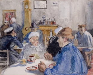 At the Cafe, ca. 1900 (akvarel, lakering og kul)