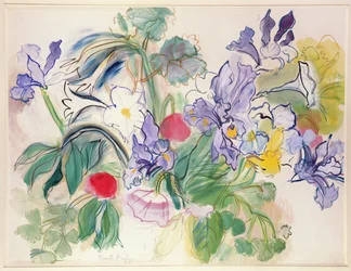 Buket af iris og røde valmuer, ca. 1948 (akvarel på papir)