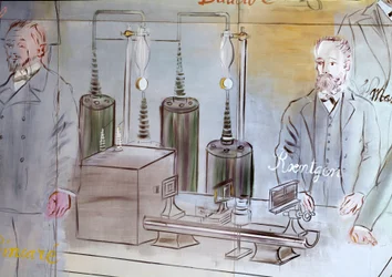 La Fee Electricite, detalje: Portrætter af Wilhelm Conrad Rontgen (1845-1923), tysk fysiker.1937 (maleri)