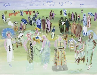 Poiret Mannequins at the Races, with Blue Umbrellas; Les Mannequins de Poiret aux Courses, a l